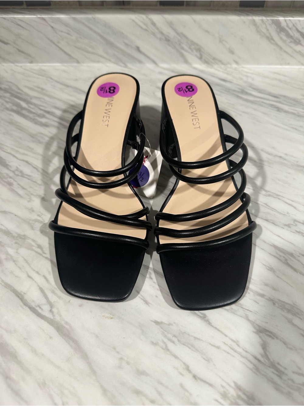 Nine West Black Multi-Strap Square-Toe Heels